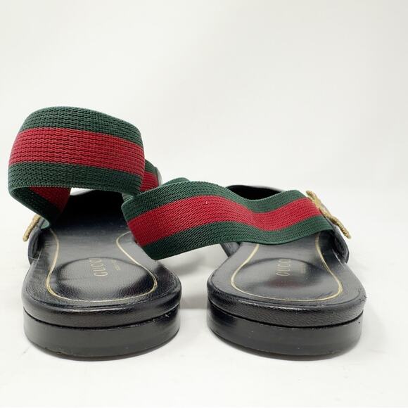 Gucci Bayadere Bee Web Stripe Black Leather Slingback Flats Size 38 - Picture 5 of 9